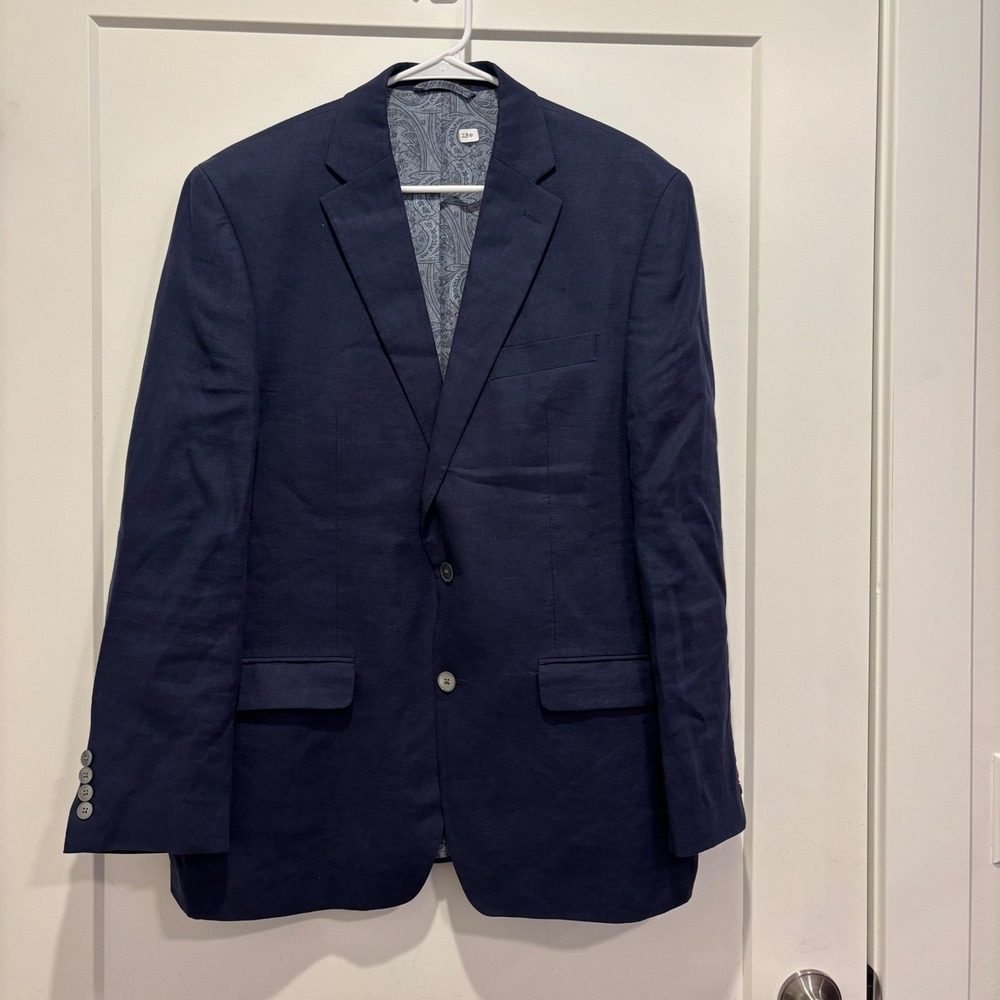 Macy's‎ Men's Store Navy Blue 100% Linen Blazer Sport Coat 42R Paisley Lining